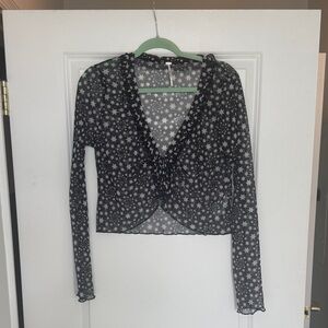 Free People Black Sheer Starry Blouse